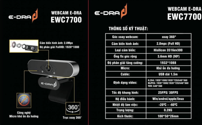 Webcam E-Dra EWC7700 Full HD 1080p